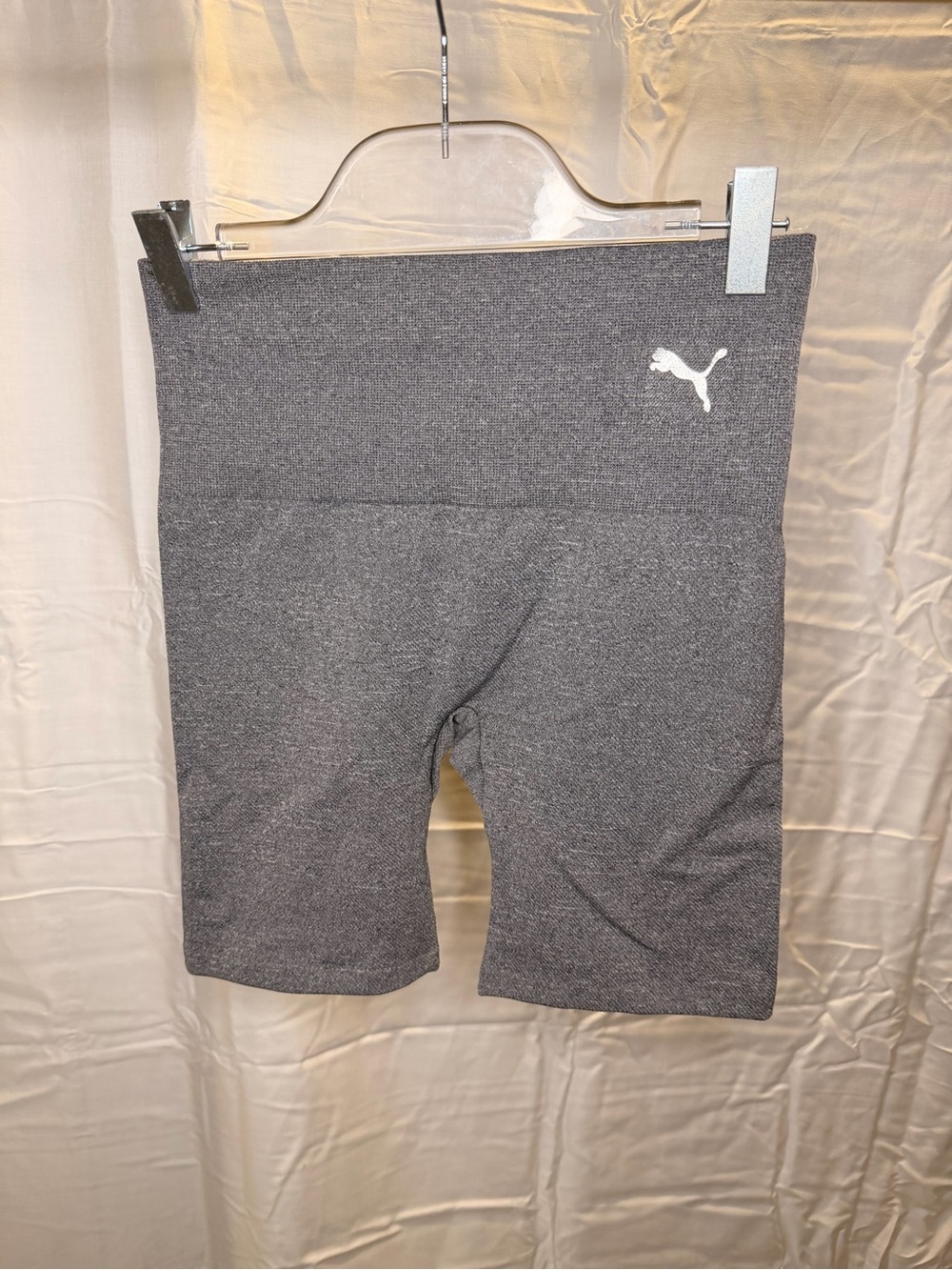 Puma Women's Dark Gray High-Waist Bike Shorts with White Logo